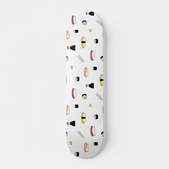 Illustrated Sushi Roll Maki Nigiri Food Pattern Skateboard (Front)