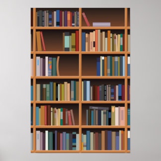 Illustrated Tall Bookshelf Poster