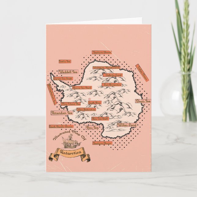 Illustrated Travel map Antarctica Invitation (Front)