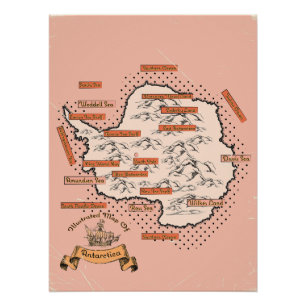 Illustrated Travel map Antarctica Poster