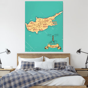 Illustrated Travel map Cyprus Canvas Print