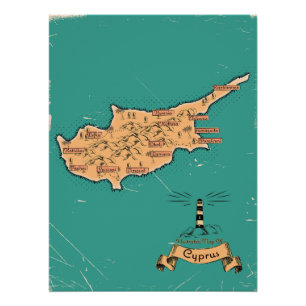 Illustrated Travel map Cyprus Poster