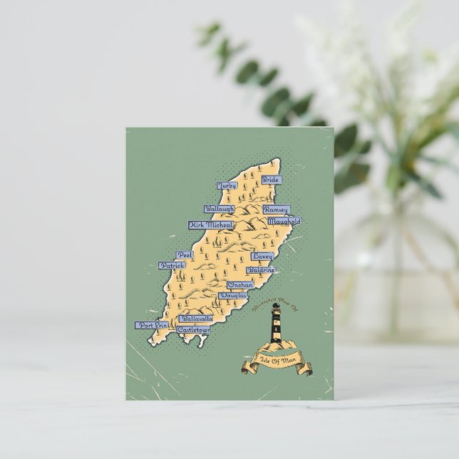 Illustrated Travel map Isle Of Man Invitation Postcard (Standing Front)