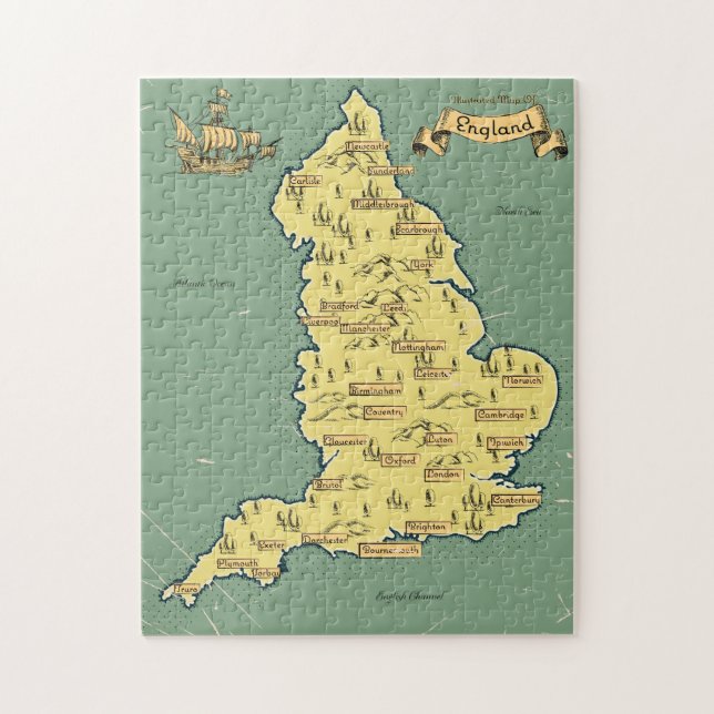 Illustrated Travel map of England Jigsaw Puzzle (Vertical)