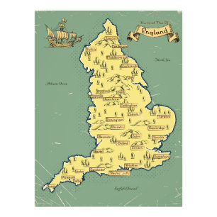 Illustrated Travel map of England Photo Print