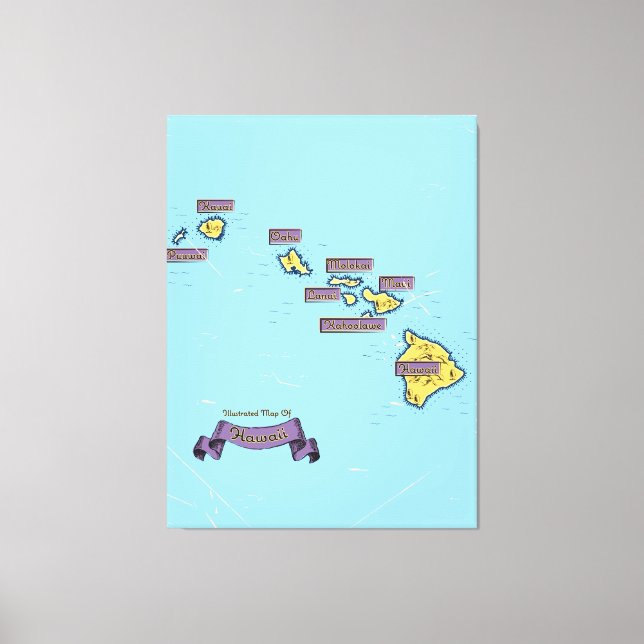 Illustrated Travel map Of Hawaii Canvas Print (Front)