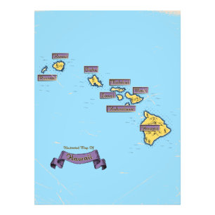 Illustrated Travel map Of Hawaii Photo Print
