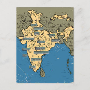 Illustrated Travel map Of India Announcement Postcard