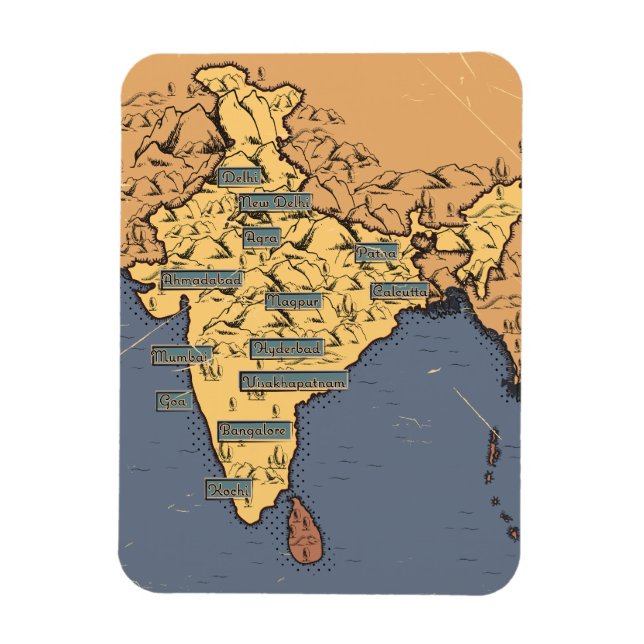 Illustrated Travel map Of India Magnet (Vertical)