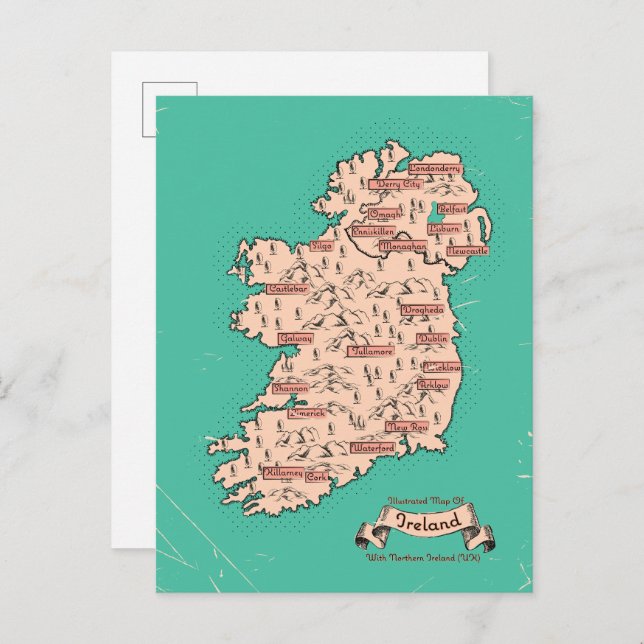 Illustrated Travel map of Ireland Invitation Postcard (Front/Back)