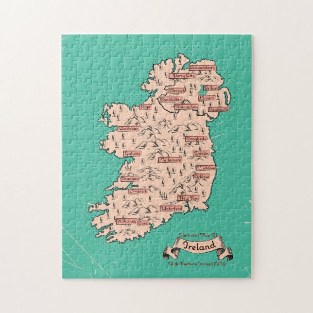 Illustrated Travel map of Ireland Jigsaw Puzzle (Vertical)