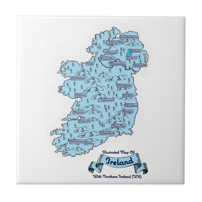 Illustrated Travel map of Ireland Tile (Front)