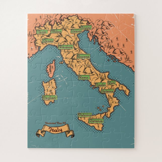 Illustrated Travel map Of Italy Jigsaw Puzzle (Vertical)