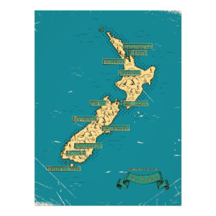 Illustrated Travel map Of New Zealand Photo Print