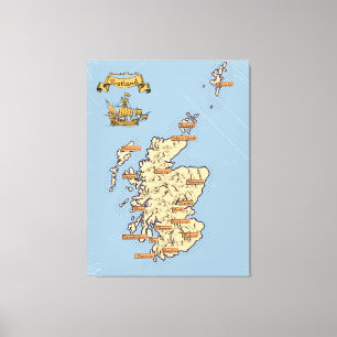 Illustrated Travel map of Scotland Canvas Print