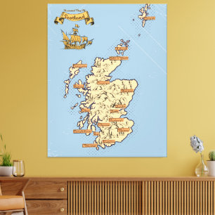 Illustrated Travel map of Scotland Canvas Print