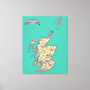 Illustrated Travel map of Scotland (Teal Version) Canvas Print