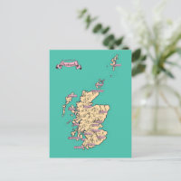 Illustrated Travel map of Scotland (Teal Version)