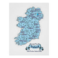 Illustrated Travel map of Scotland (Teal Version)