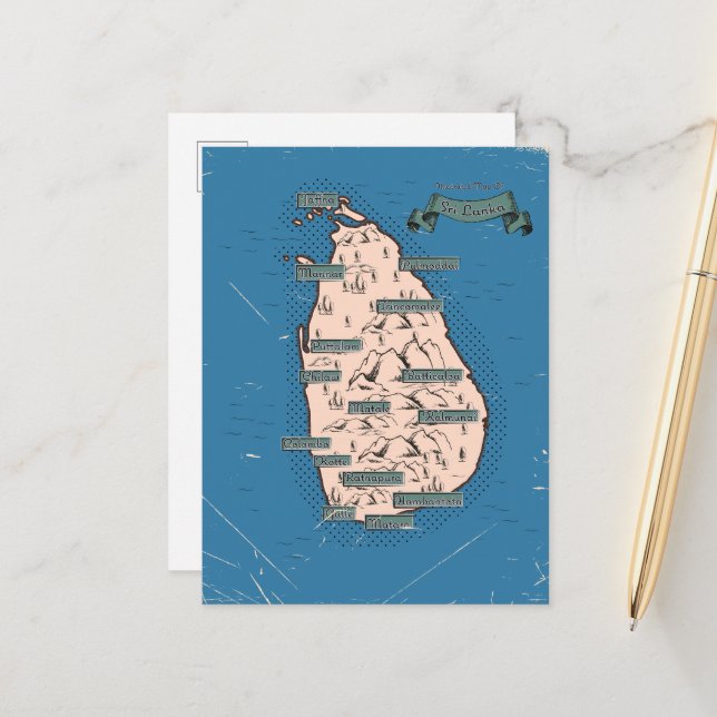 Illustrated Travel map Of Sri Lanka Announcement Postcard (Front/Back In Situ)