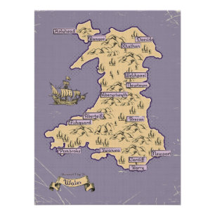 Illustrated Travel map of Wales Poster