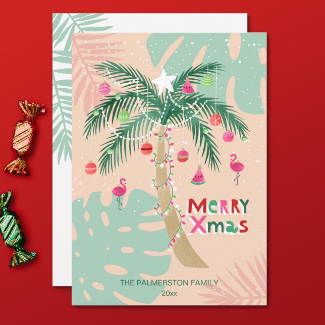 Illustrated Tropical Christmas Palm Tree  Holiday Card (Creator Uploaded)