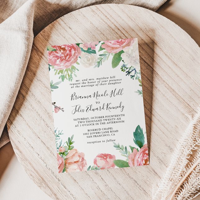 Illustrated Tropical Floral Formal Wedding Invitation (Creator Uploaded)