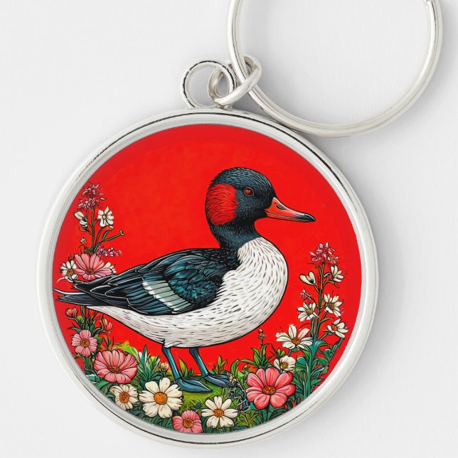 Illustrated vibrant duck key ring (Front)
