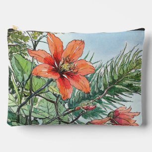 Illustrated Watercolor Botanical Orange Floral Accessory Pouch