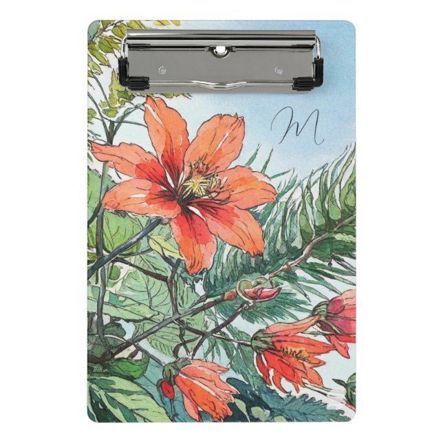 Illustrated Watercolor Botanical Orange Floral Mini Clipboard (Front)