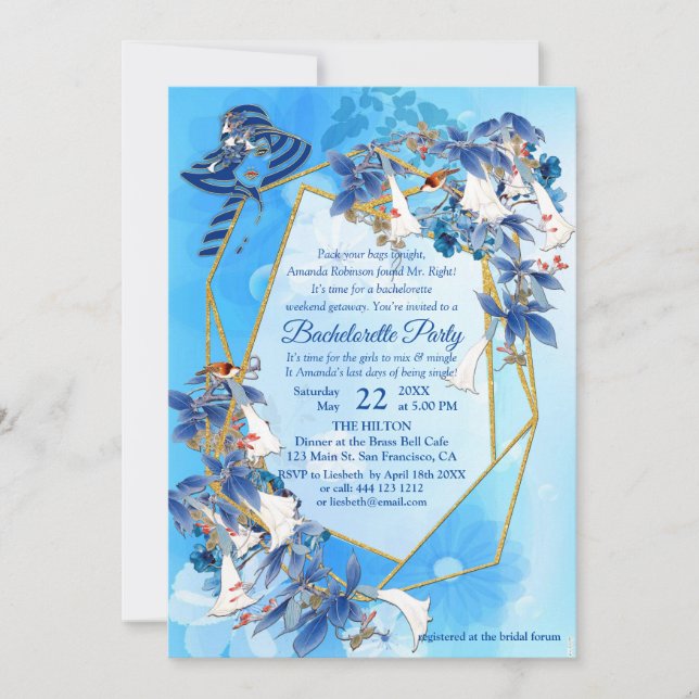 Illustrated  Watercolor  Moon-flower Bachelorette Invitation (Front)