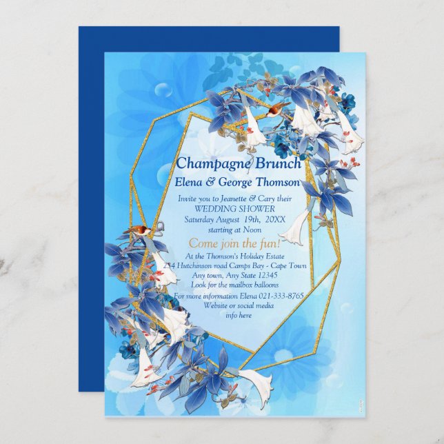 Illustrated  Watercolor  Moon flower Couple Shower Invitation (Front/Back)