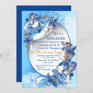 Illustrated  Watercolor  Moon-flower Engagement Invitation