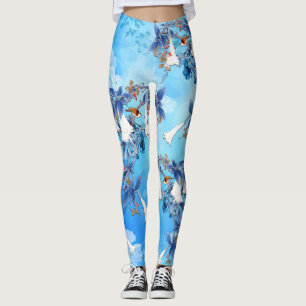 Illustrated  Watercolor Moon flower Leggings