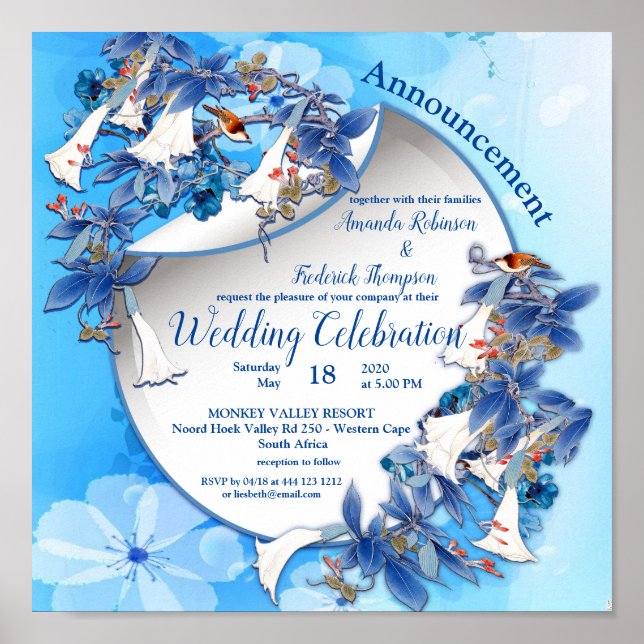 Illustrated  Watercolor  Moon-flower Wedding Poster (Front)