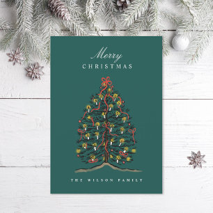 Illustrated Watercolor Victorian Christmas Tree Holiday Card