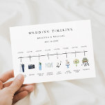 Illustrated Watercolor Wedding Day Timeline  Programme<br><div class="desc">Illustrated watercolor icon wedding timeline program. This card features bride & groom,  rings,  camera,  cocktail glass,  plate setting,  music notes,  cake,  bouquet,  and retro car. For more advanced customisation of this design,  please click the "Customise further" link.</div>