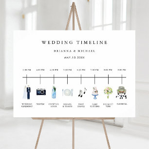 Illustrated Watercolor Wedding Day Timeline Sign