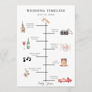 Illustrated Watercolor Wedding Timeline Programme