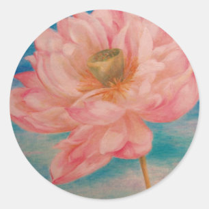 illustrated waterlily blue & pink custom classic round sticker