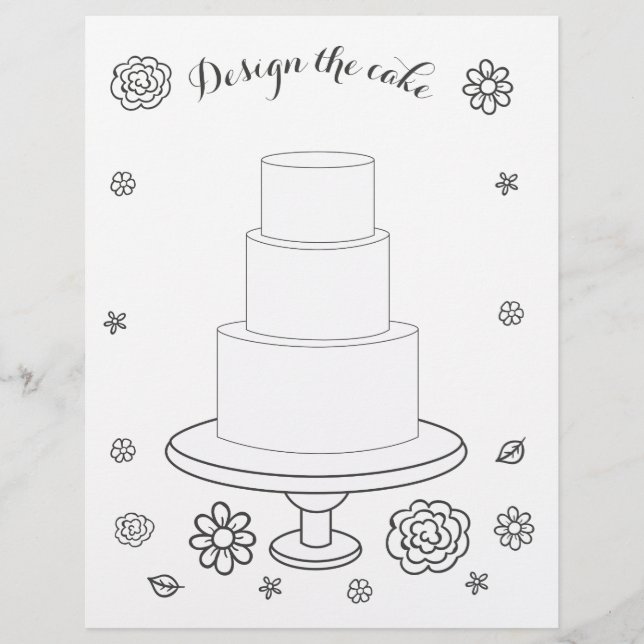 Illustrated Wedding Activity Cake Colouring Page (Front)