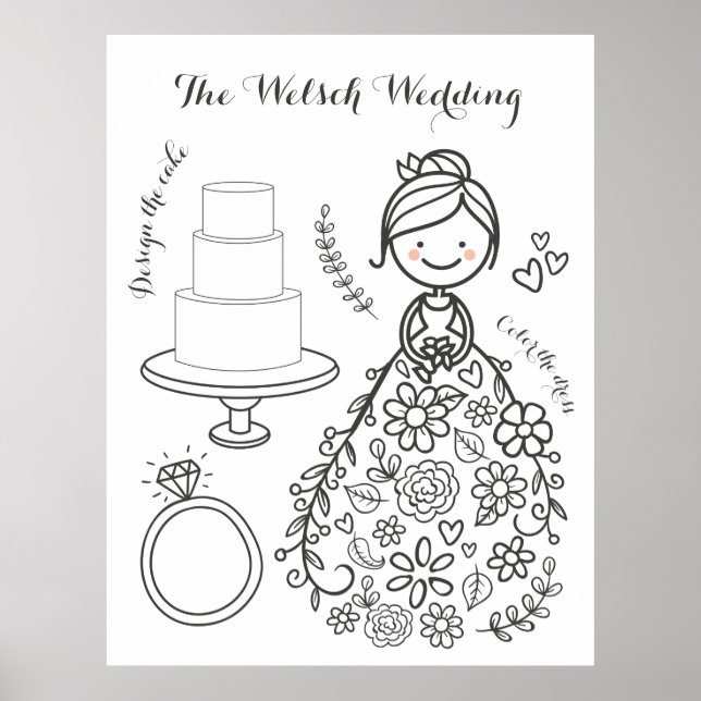 Illustrated Wedding Activity Colouring Page Poster (Front)