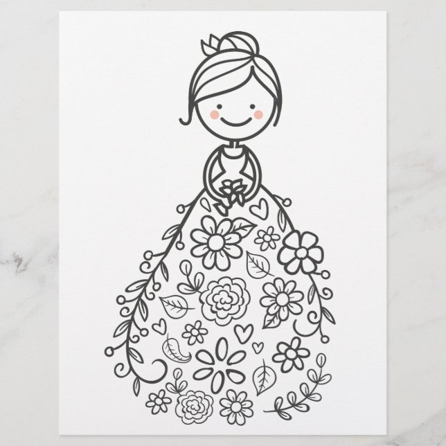 Illustrated Wedding Bride Colouring Page (Front)