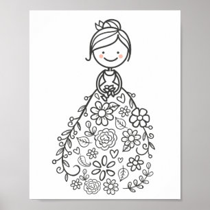 Illustrated Wedding Bride Colouring Page Poster
