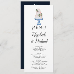 Illustrated Wedding Cake MENU Double sided Invitation