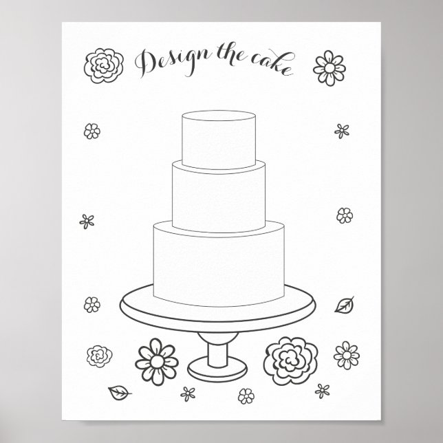 Illustrated Wedding Colouring Activity Cake Page Poster (Front)