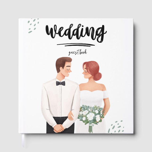 Illustrated Wedding Guest Book – Romantic Bride &  (Front)