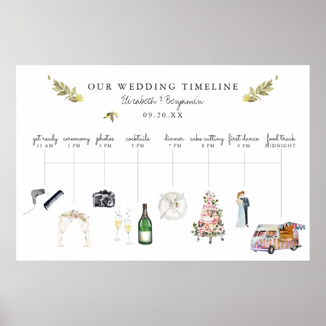 Illustrated Wedding Itinerary Timeline Welcome Poster (Front)