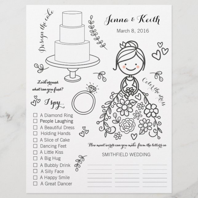 Illustrated Wedding Kids Activity Page (Front)