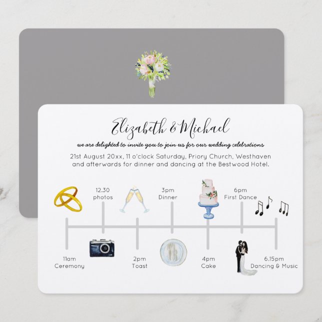 Illustrated Wedding Timeline Invitation Icon Kraft (Front/Back)
